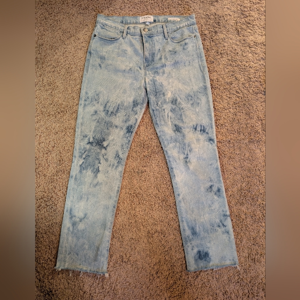 FRAME Denim Blue Tie-Dye Straight Leg Jeans